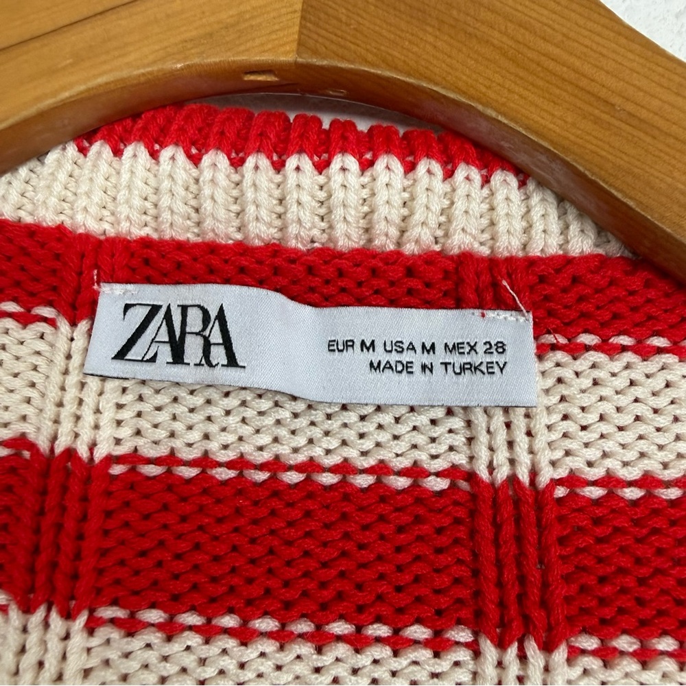 Zara Sailor Collar Striped Cable Knit Cardigan Sweater Red Sz Medium - Picture 3 of 6